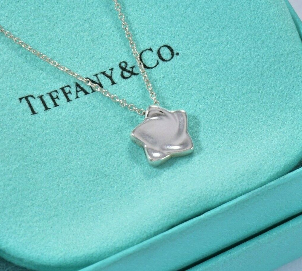 Tiffany & Co Silver Elsa Peretti Small Star Pendant 16" Chain Necklace in Pouch