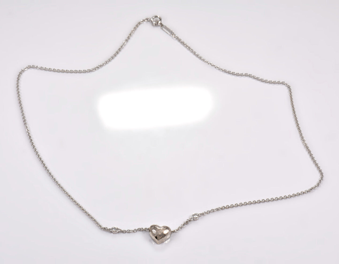 Tiffany & Co Diamond 18K White Gold Picasso Hammered Heart 17.25" Necklace Boxed