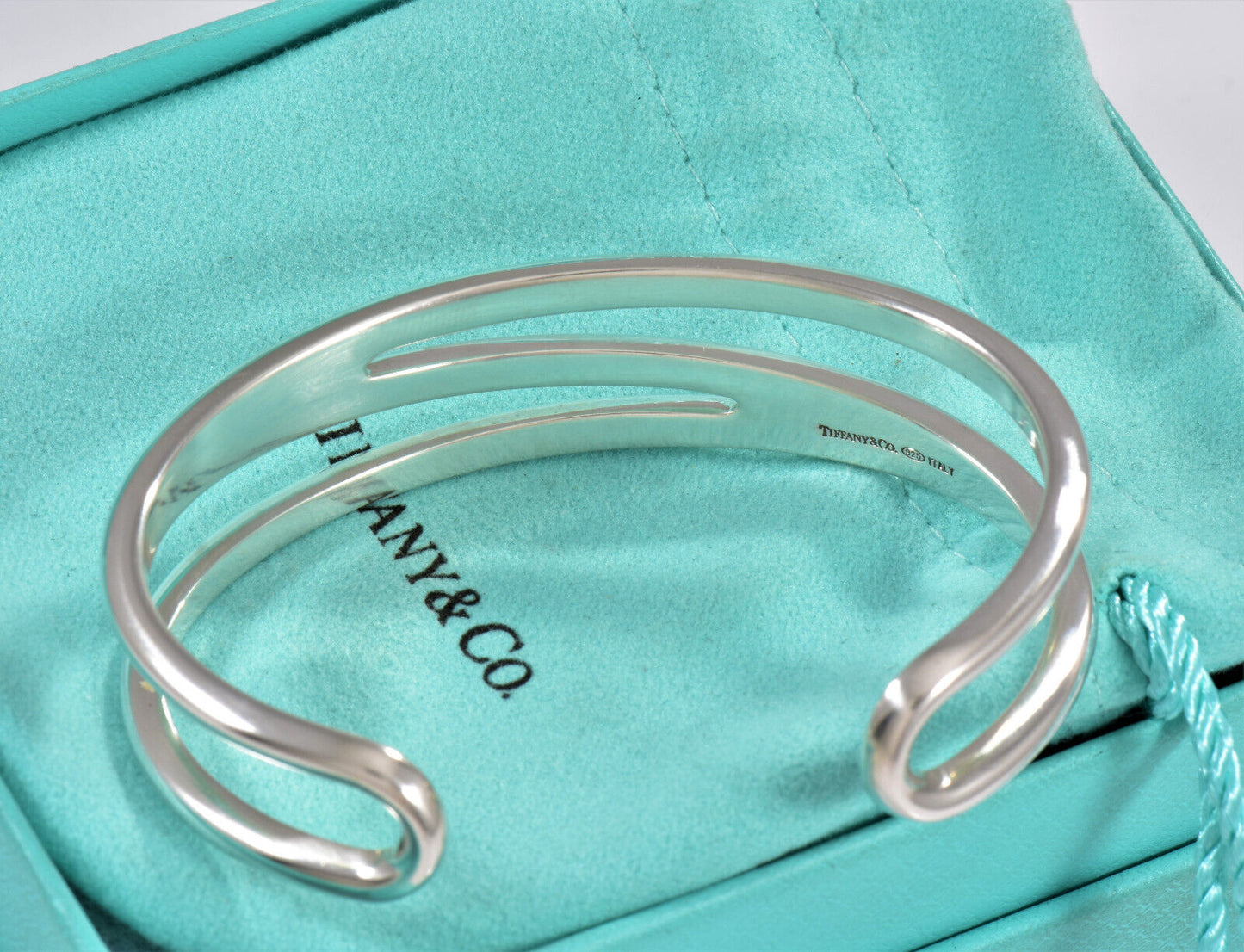 7.25" Tiffany & Co Silver Diagonal Open Weave Cuff Love Bracelet in Pouch