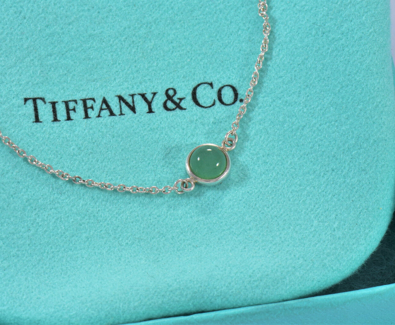 7.4" Tiffany & Co Silver Elsa Peretti Color By Yard Green Aventurine Bracelet