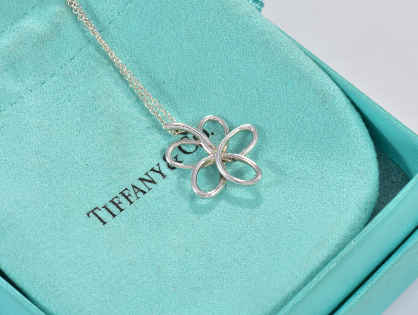 Boxed Tiffany & Co Paloma Picasso Silver Villa Flower Pendant Necklace Lovely