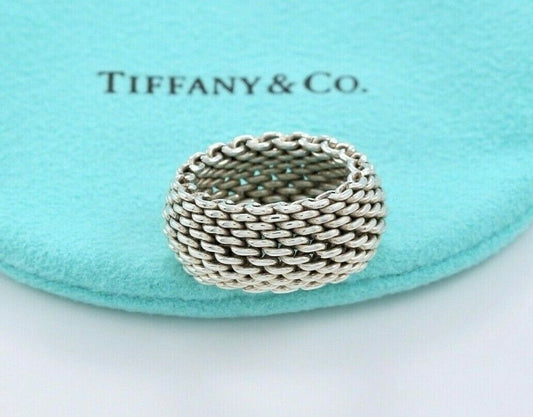 Tiffany & Co Sterling Silver Somerset Mesh Dome Ring Size 8 in Box Pouch Lovely