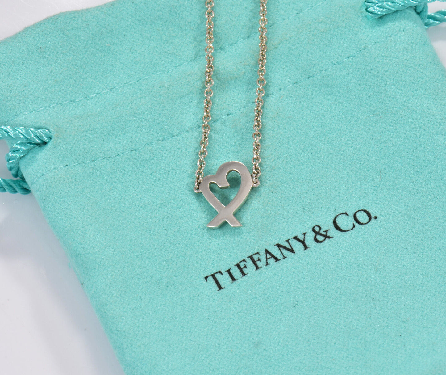 7" Tiffany & Co Silver Paloma Picasso Loving Heart Chain Bracelet in Pouch