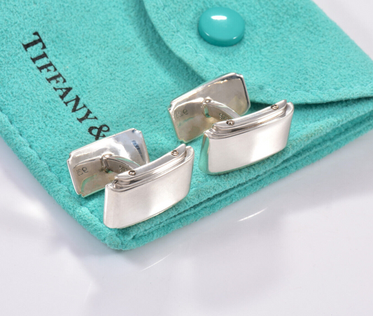 Tiffany & Co Silver Metropolis Square Cufflinks in Box Mens Metro Rectangle Rare