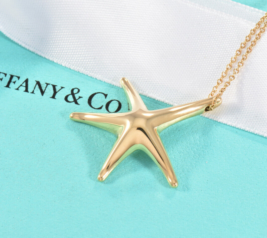 Tiffany & Co Elsa Peretti 18K Yellow Gold Large Starfish Pendant 16" Necklace