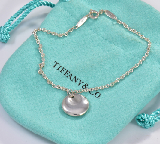 7.5" Tiffany & Co Silver Elsa Peretti Disk Charm Chain Bracelet in Pouch Rare