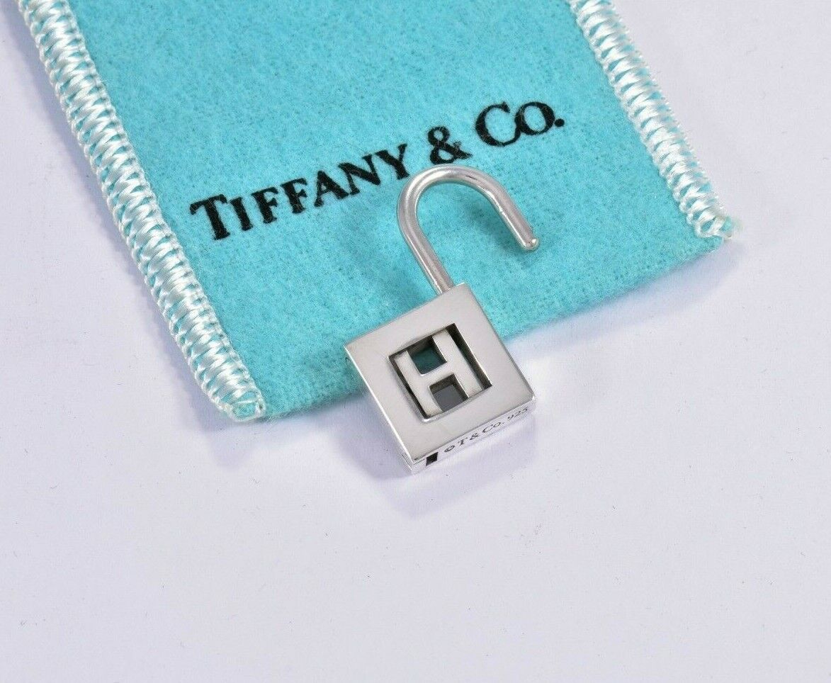 Tiffany & Co Sterling Silver Letter H Lock Charm Pendant For Necklace & Bracelet