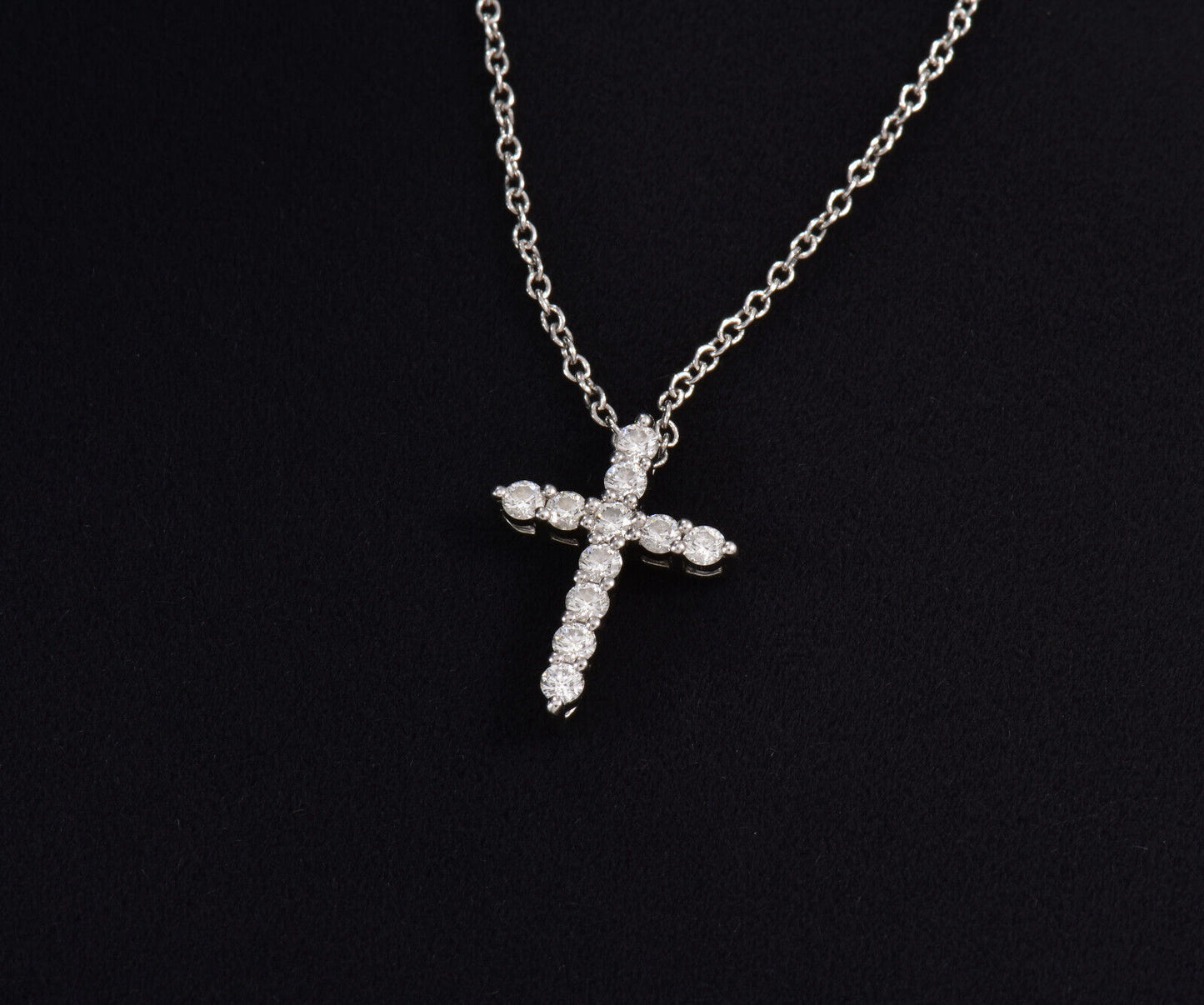 Tiffany & Co .21ct Diamond Platinum Cross Pendant 16.25" Necklace in Box Pouch