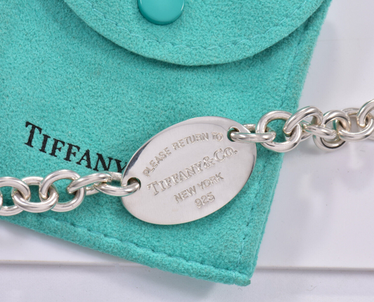 6.5" Return To Tiffany & Co Silver Oval Tag Bracelet Medium in Box Chain Link