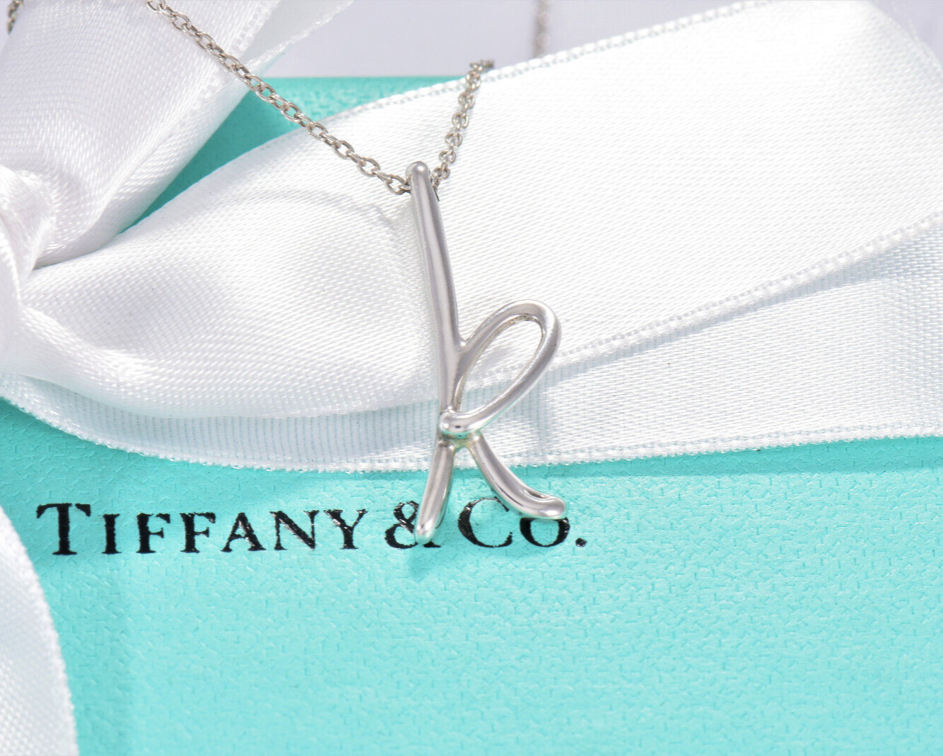 Tiffany & Co Silver Elsa Peretti Alphabet Letter K Necklace in Box Pouch Lovely