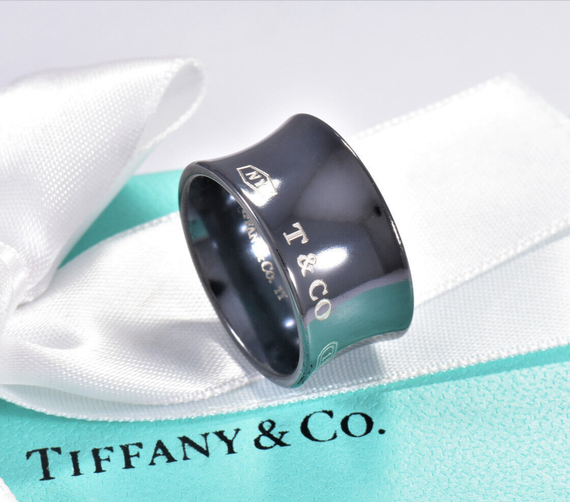 Size 6 Tiffany & Co Titanium 1837 Wide Concave Band Ring in Box Pouch Unisex