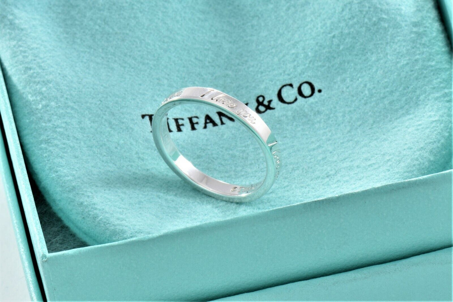 Tiffany & Co Silver I Love You Notes Narrow Band Ring Size 5 in Box Pouch Ribbon