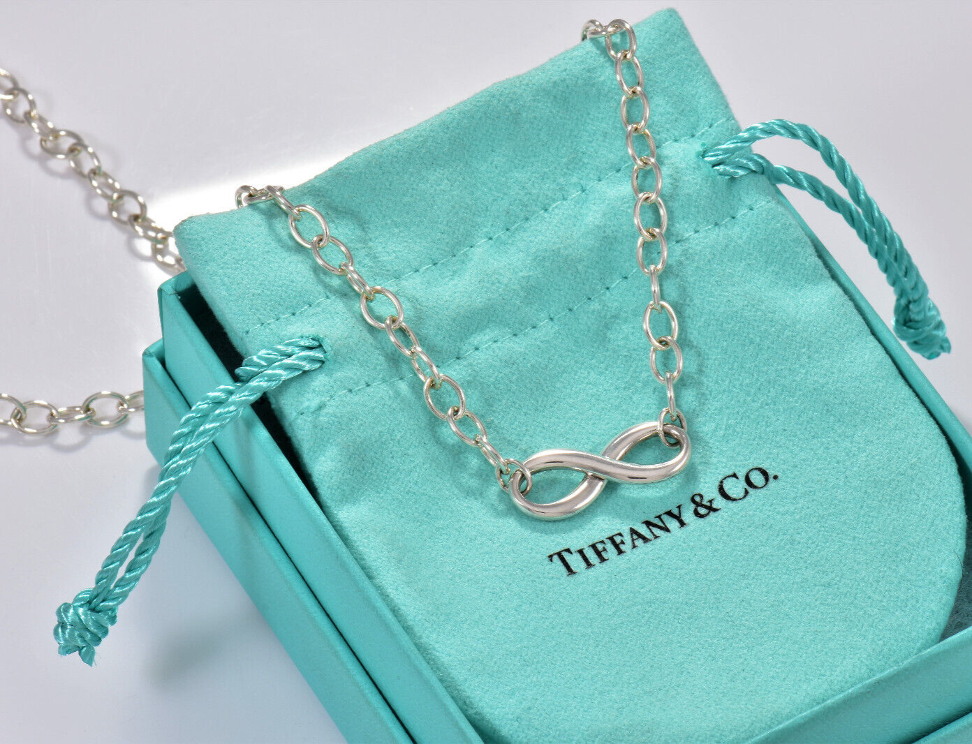 Tiffany & Co Silver Infinity Large Heavy Link 18" Necklace in Box Pouch Rare