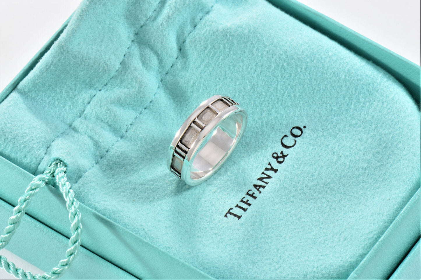 Size 6 Vintage Tiffany & Co Silver 6mm Atlas Roman Numerals Band Ring in Pouch