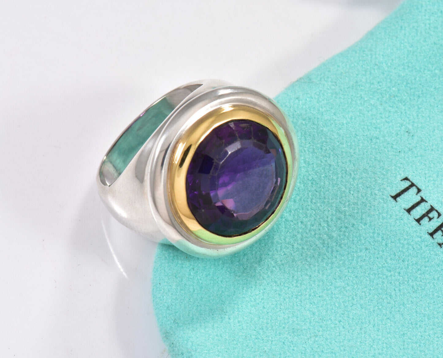 Tiffany & Co 18k Gold Silver Paloma Picasso Large Amethyst Cocktail Ring Size 7