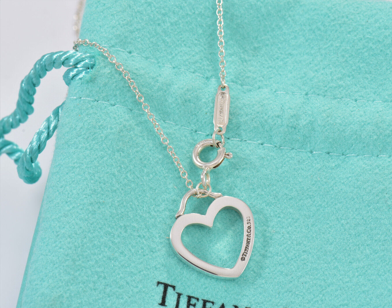 Tiffany & Co Sterling Silver Sentimental Heart Pendant 16.5" Necklace in Pouch