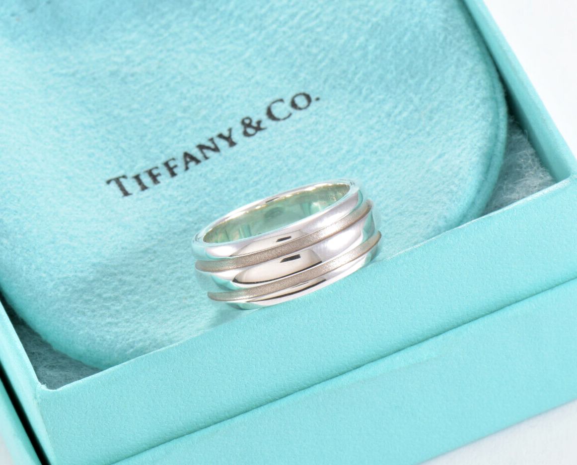 Vintage Tiffany & Co Silver 9mm Wide Atlas Groove Ring Size 6 in Pouch Rare