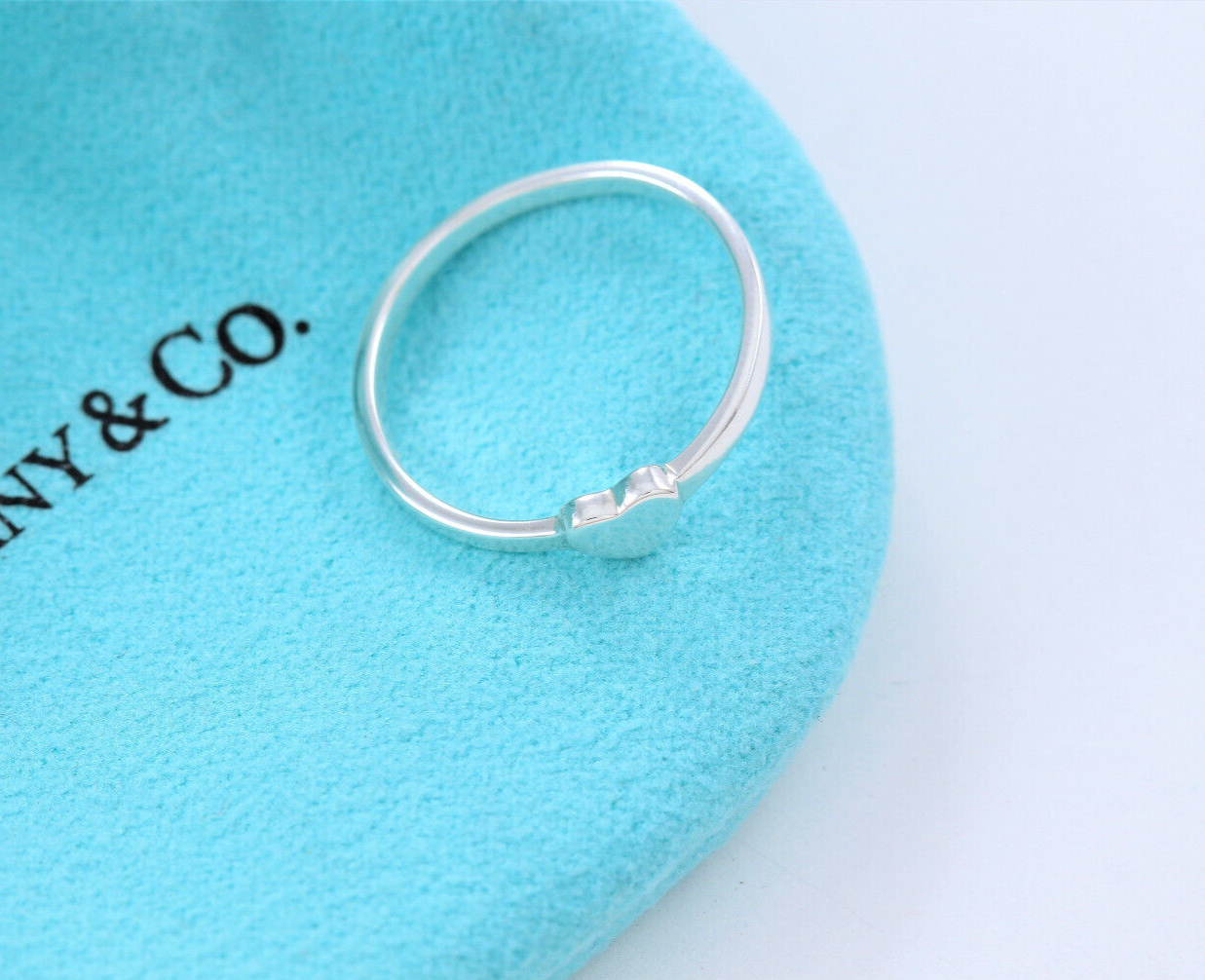 Size 6 Tiffany & Co Silver Paloma Picasso Heart Stacking Band Ring in Pouch