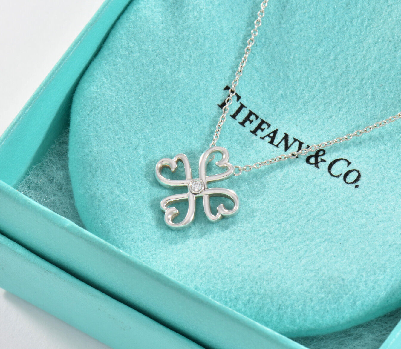 Tiffany & Co Diamond Silver Paloma Picasso Loving Heart Clover Pendant Necklace