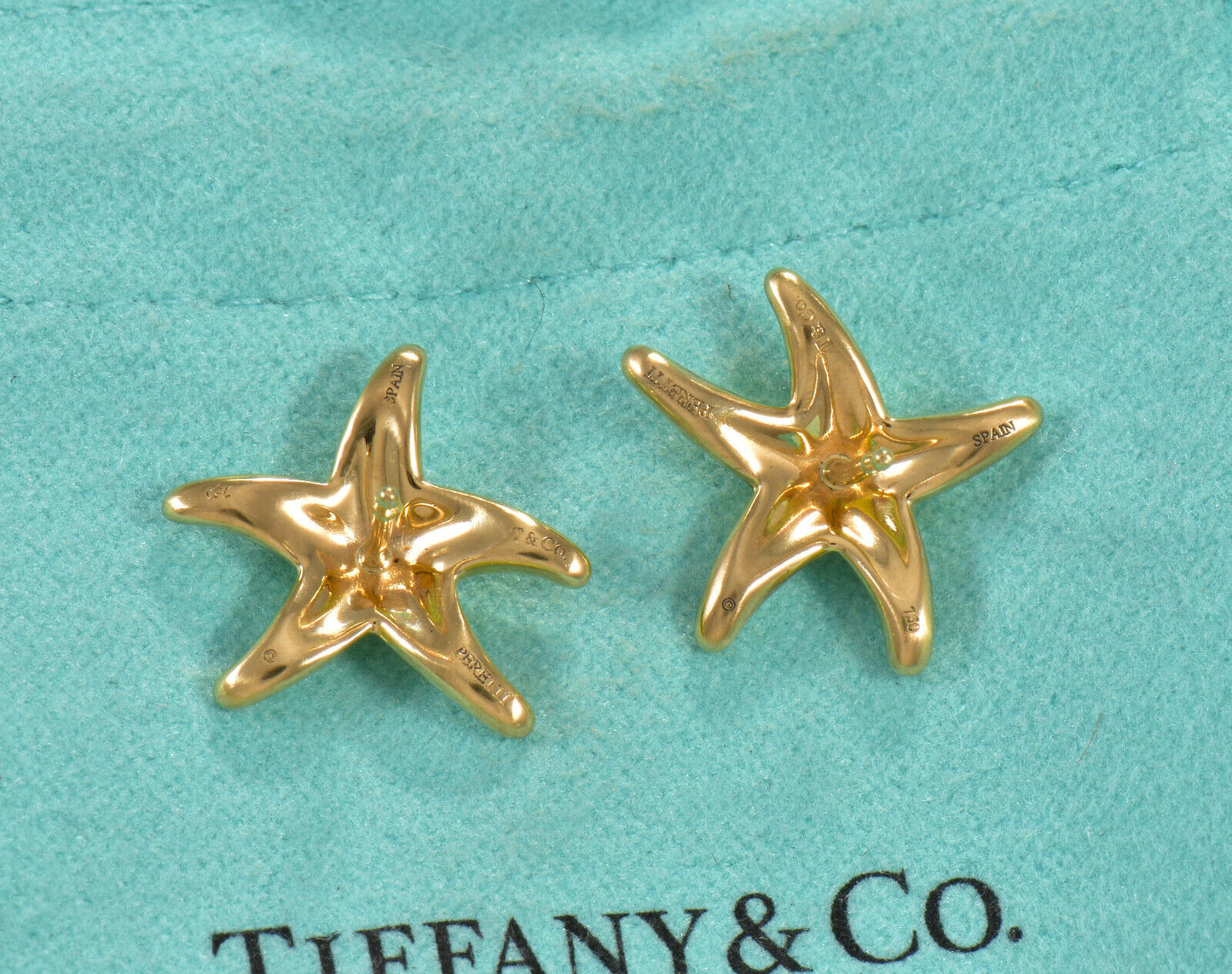 Tiffany & Co 18K Yellow Gold Elsa Peretti Starfish Earrings in Box Pouch Rare