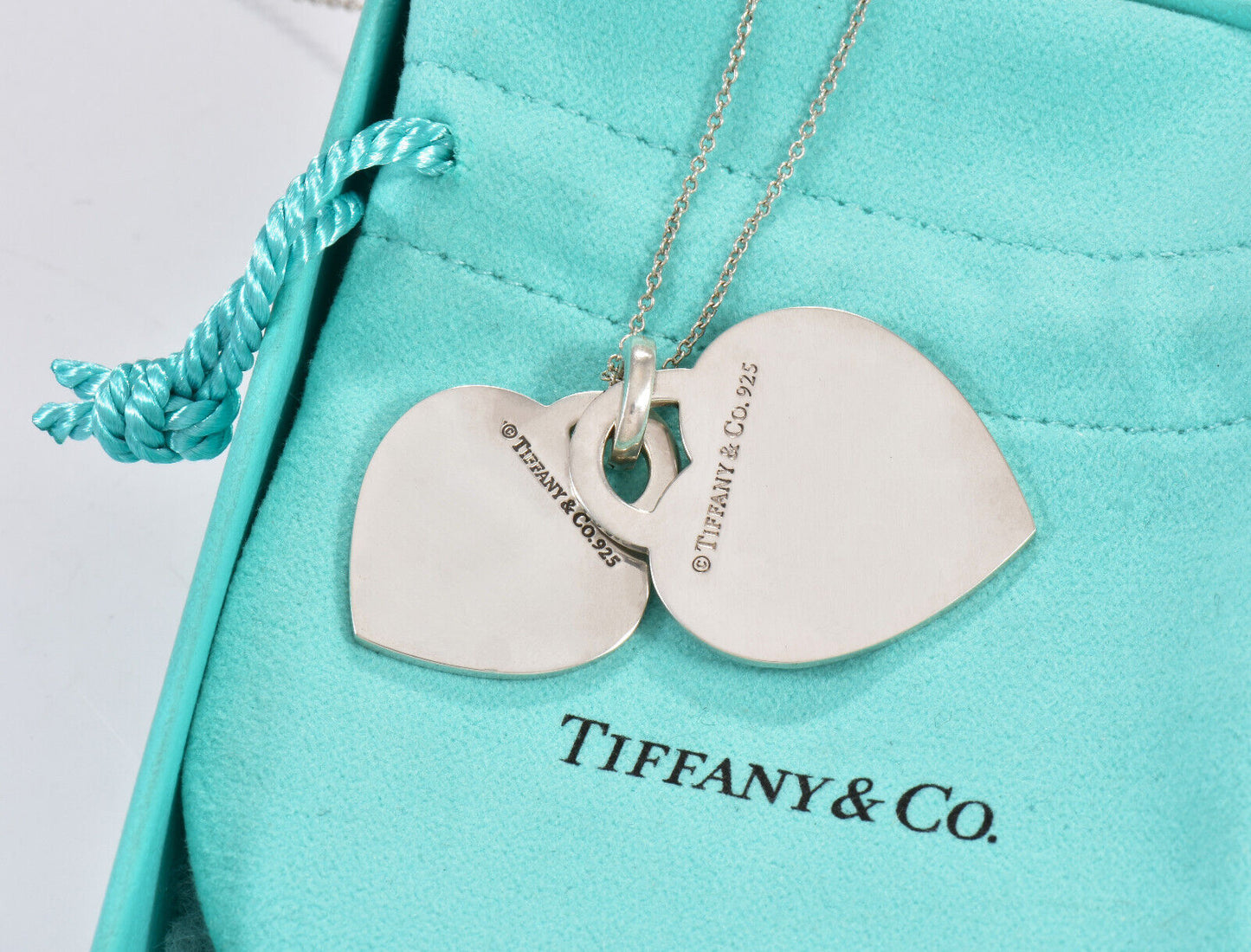 Tiffany & Co Silver Let Me Count The Ways I Love You Double Heart Necklace Boxed