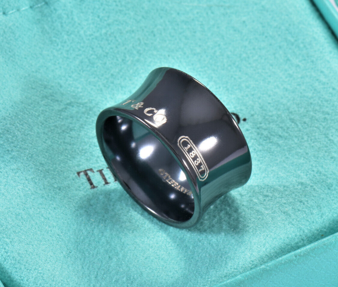 Size 6 Tiffany & Co Titanium 1837 Wide Concave Band Ring in Box Pouch Unisex