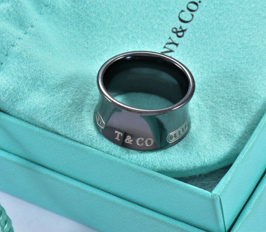 Tiffany & Co Titanium 1837 Wide Concave Band Size 6 Ring in Pouch Unisex Mens