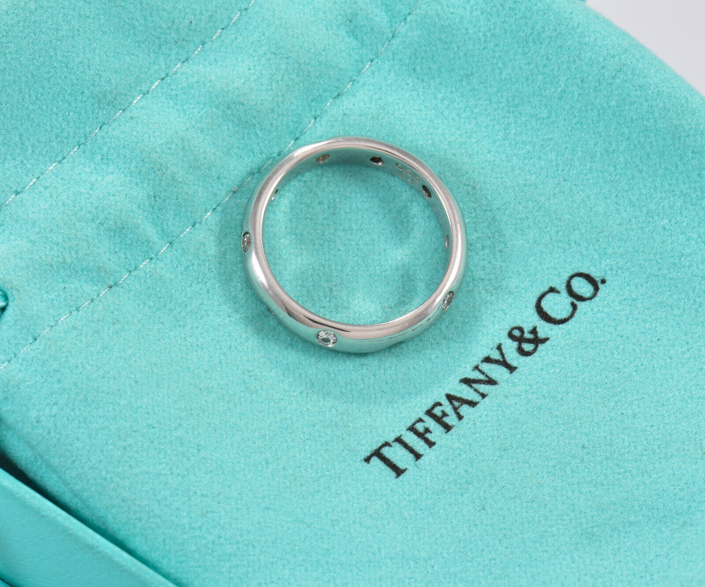 $3200 Tiffany & Co Etoile Diamond Platinum Band Size 7.5 Ring .22ct in Box Pouch