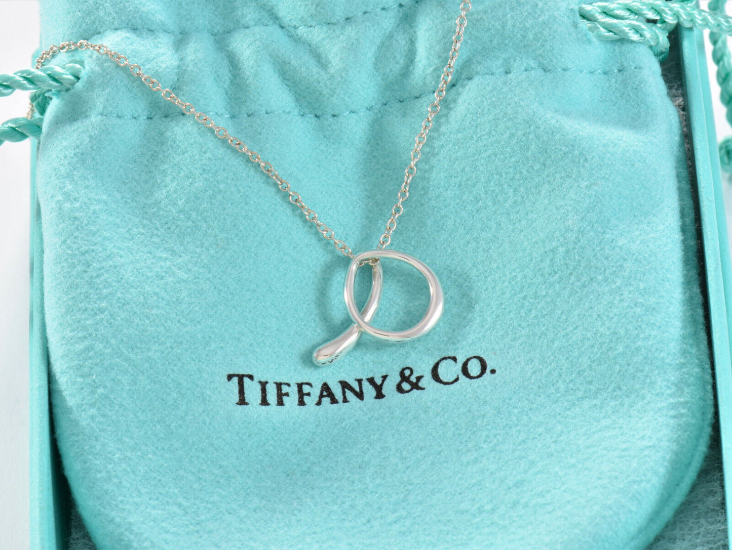 Tiffany & Co Silver Elsa Peretti Large Alphabet Letter A Necklace in Box Pouch