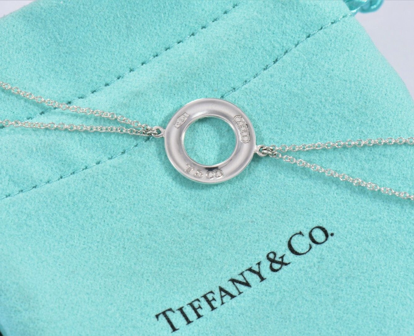 Tiffany & Co Sterling Silver 1837 Circle 7.25" Double Chain Bracelet in Pouch