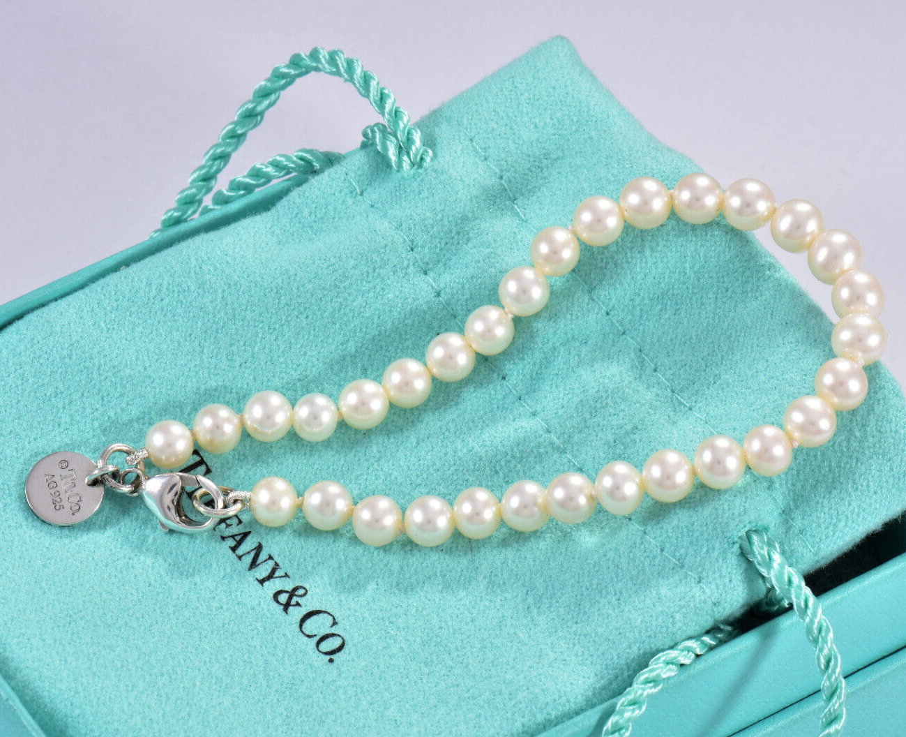 Tiffany & Co Sterling Silver Ziegfeld 5mm Pearl Bead Bracelet in Box Pouch Rare