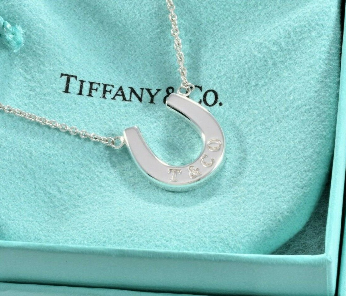 Tiffany & Co Sterling Silver Thick Horseshoe Pendant 16" Necklace in Pouch Rare