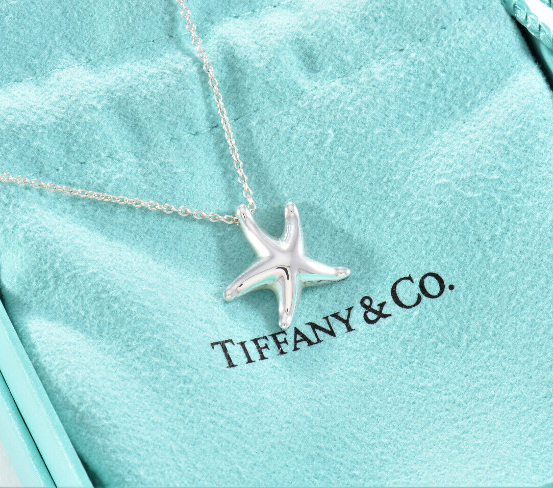 Tiffany & Co Silver Elsa Peretti Medium Starfish Pendant 16" Necklace Box Pouch