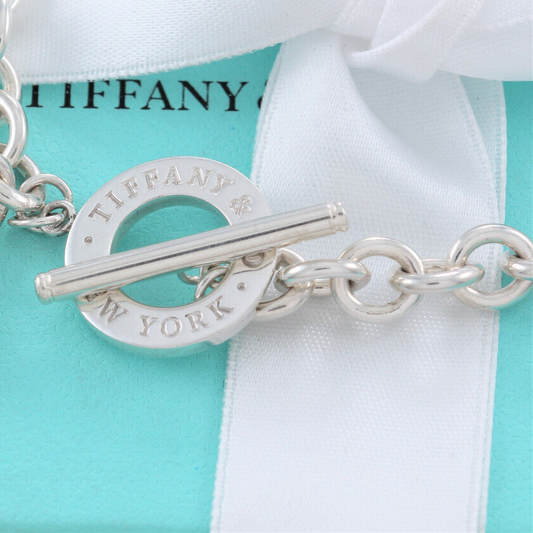 7.25" Tiffany & Co Sterling Silver Toggle Chain Bracelet New Version in Pouch