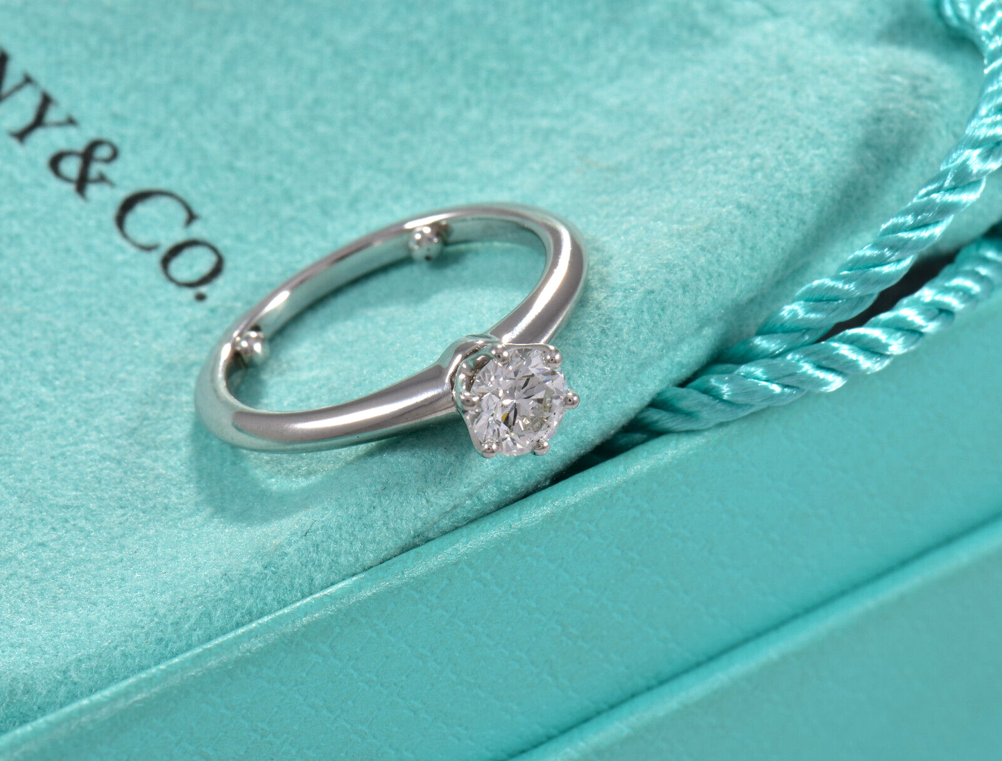 Tiffany & Co Platinum .45 ct Round Solitaire Diamond Ring Size 5 in Box Pouch