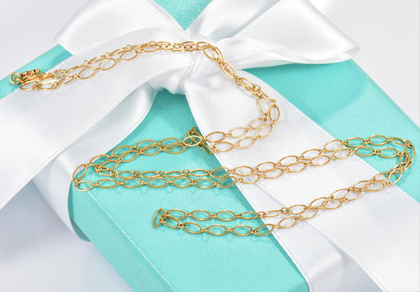 Tiffany & Co 18K Yellow Gold Oval Link Chain 24.25" Necklace For Pendant & Pouch