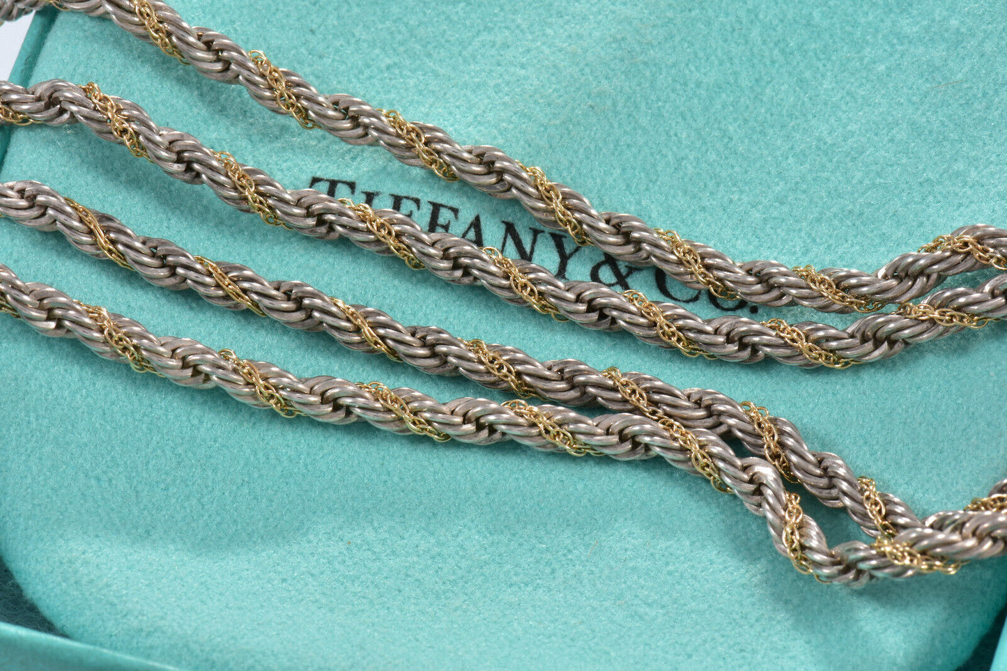 Tiffany & Co 18K Gold Silver 4mm 18" Rope Chain Necklace Unisex Mens Twist Pouch