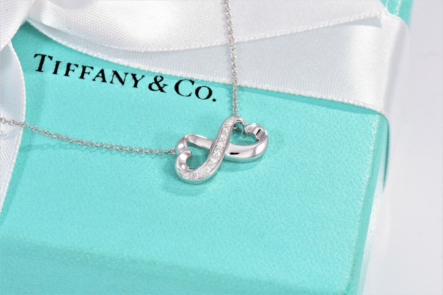 Tiffany & Co Diamond 18K White Gold Picasso Infinity Loving Heart 17" Necklace