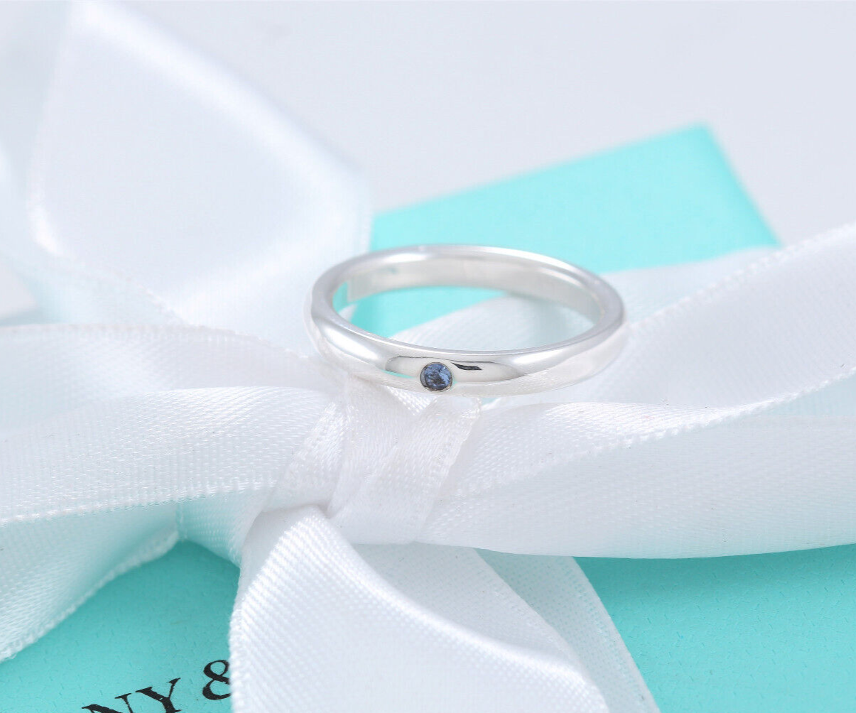 Size 5 Tiffany & Co Silver Elsa Peretti Blue Sapphire Stack Ring in Box Pouch