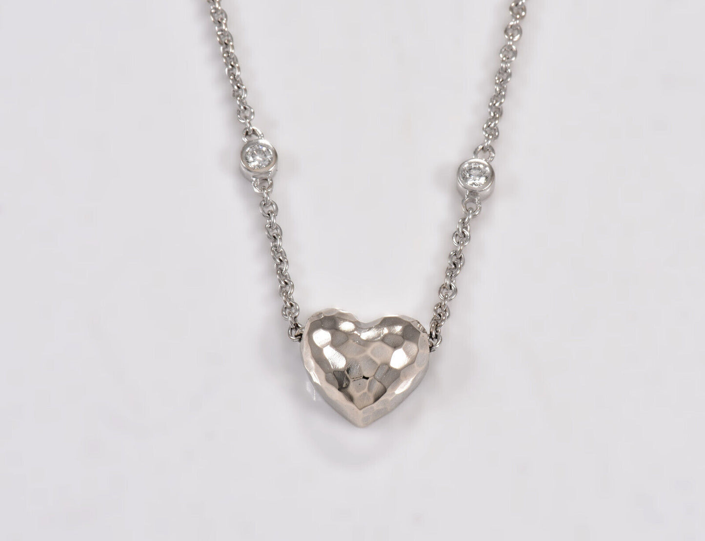 Tiffany & Co Diamond 18K White Gold Picasso Hammered Heart 17.25" Necklace Boxed