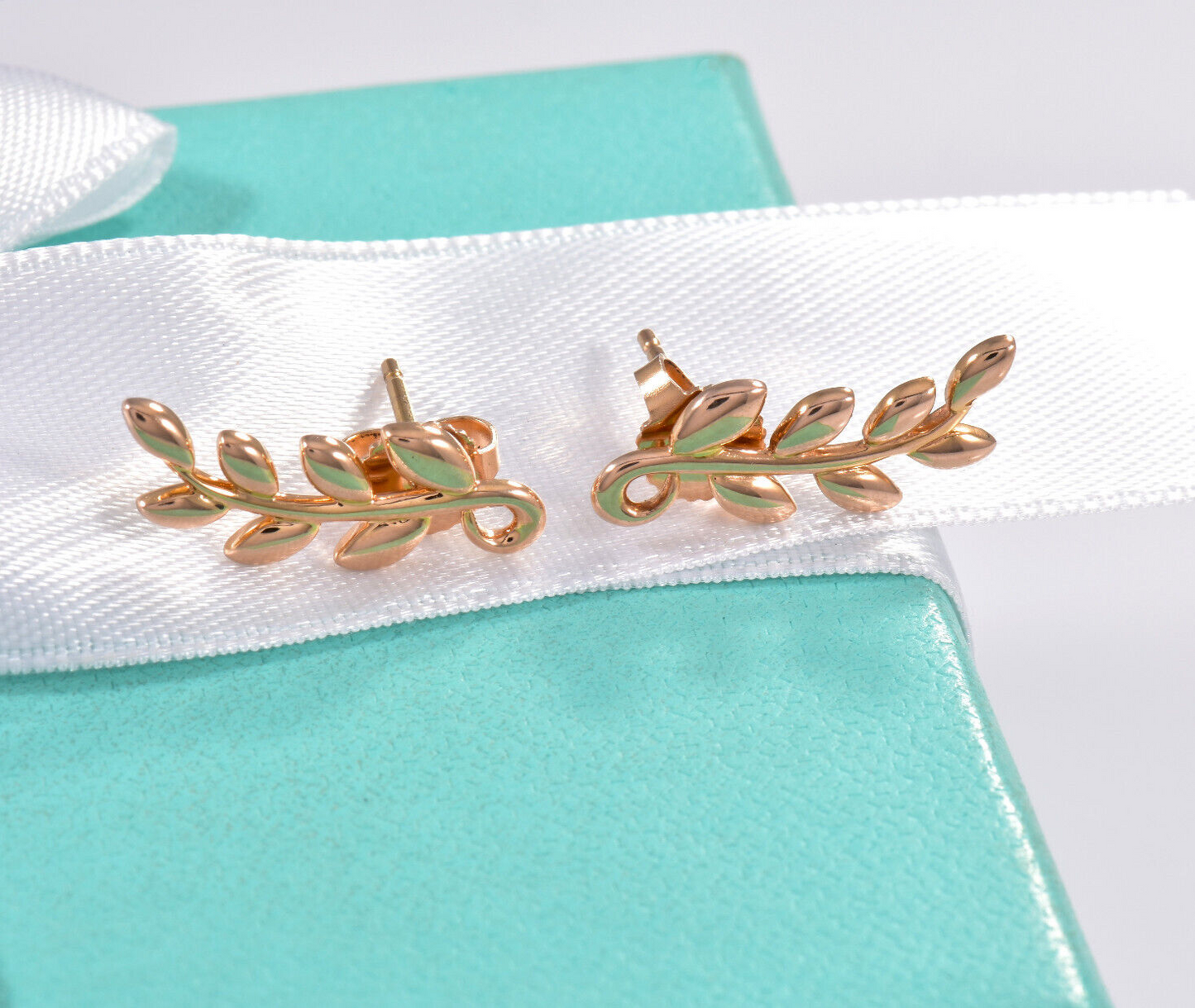 Tiffany & Co 18K Rose Gold Paloma Picasso Olive Leaf Climber Earrings in Box