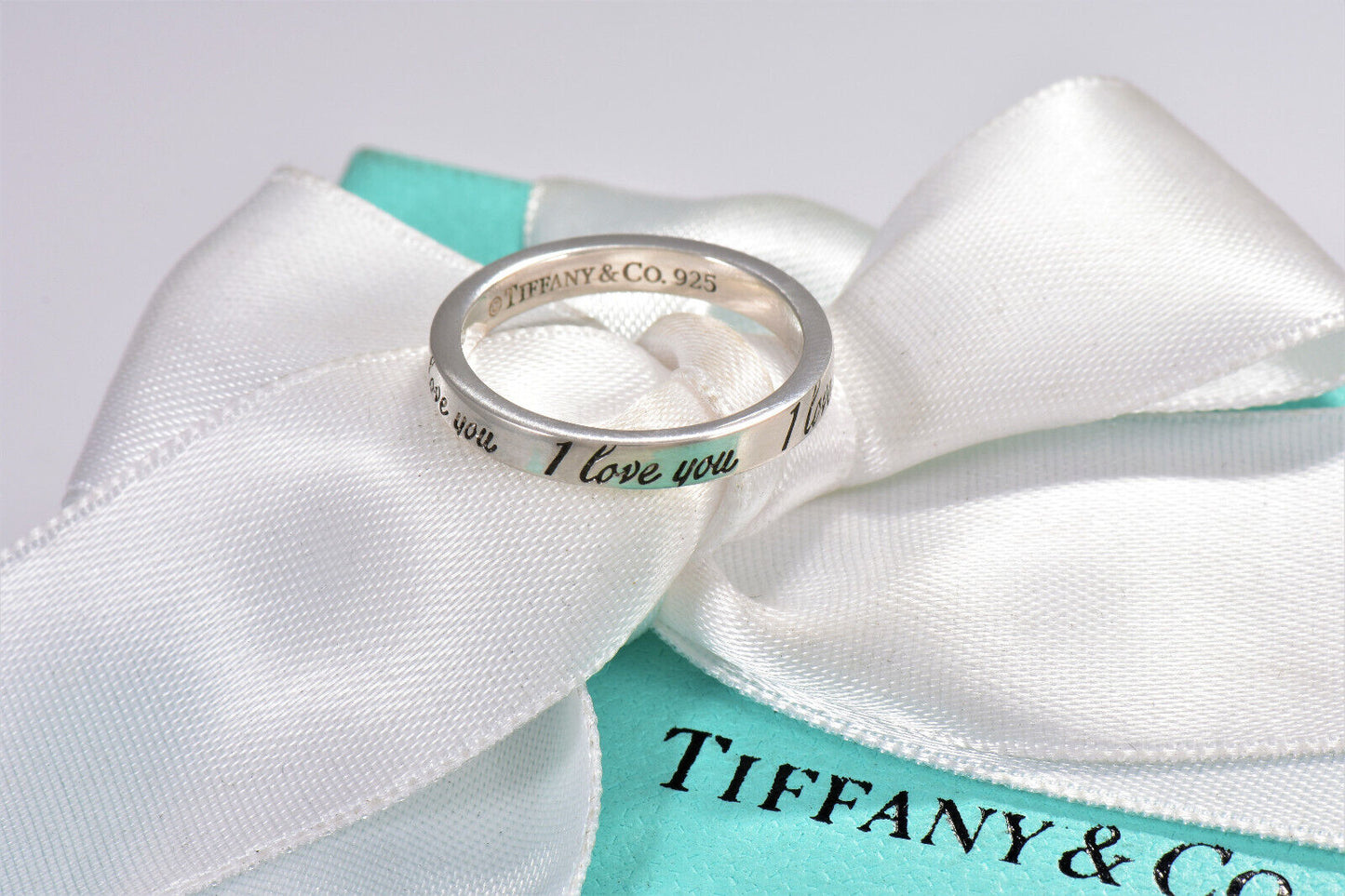 Size 7 Tiffany & Co Sterling Silver I Love You Notes Narrow Band Ring in Pouch