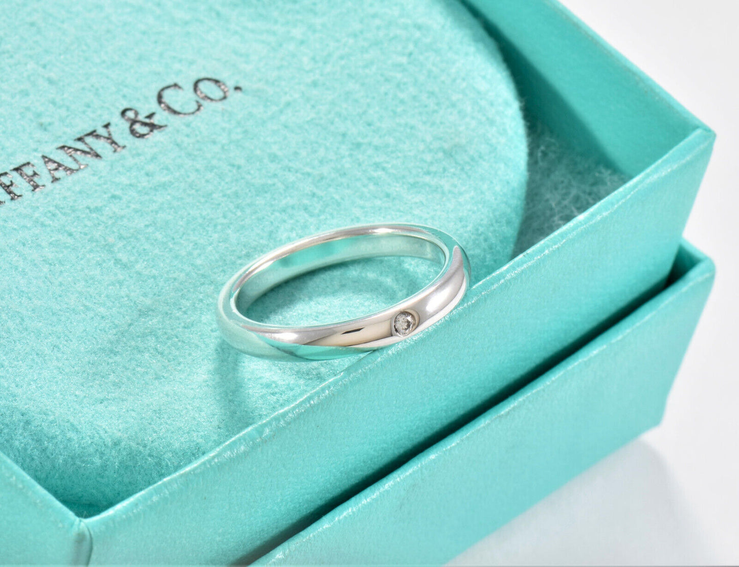 Size 5 Tiffany & Co Sterling Silver Elsa Peretti Diamond Stack Ring in Box Pouch