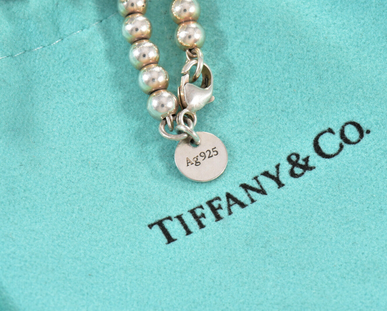 Please Return To Tiffany & Co Silver Blue Enamel Heart Charm Bead 6.75" Bracelet