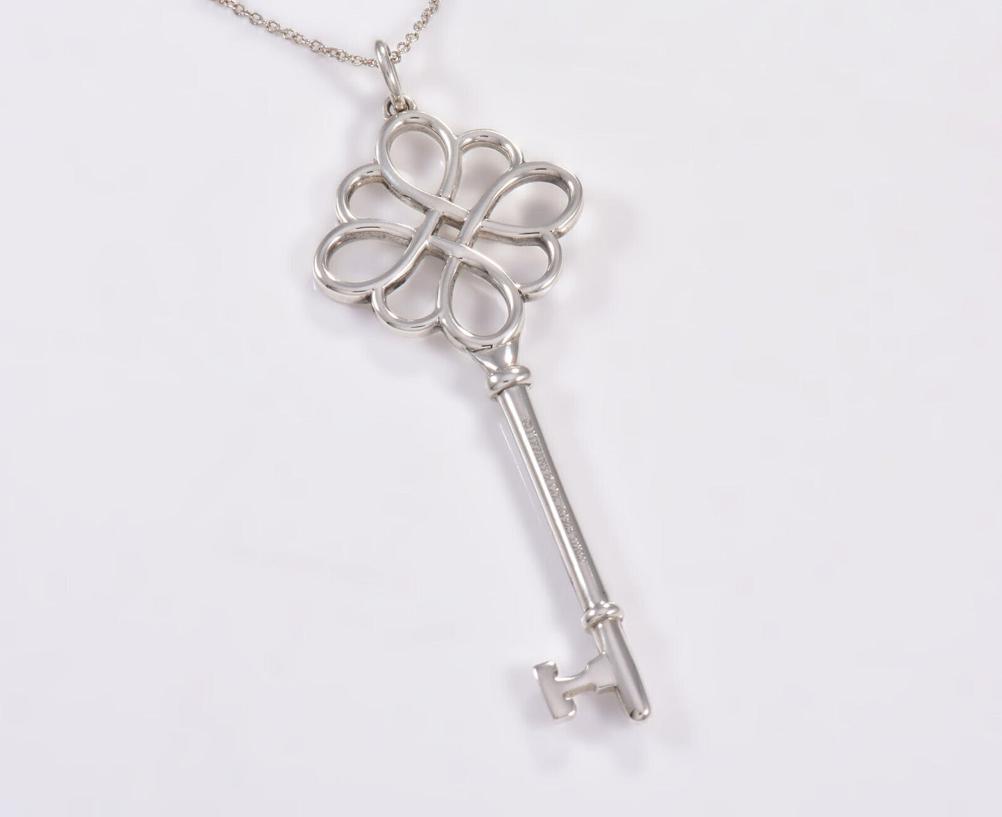 20.5" Tiffany & Co Silver XL 2.6" Large Garden Flower Knot Key Pendant Necklace