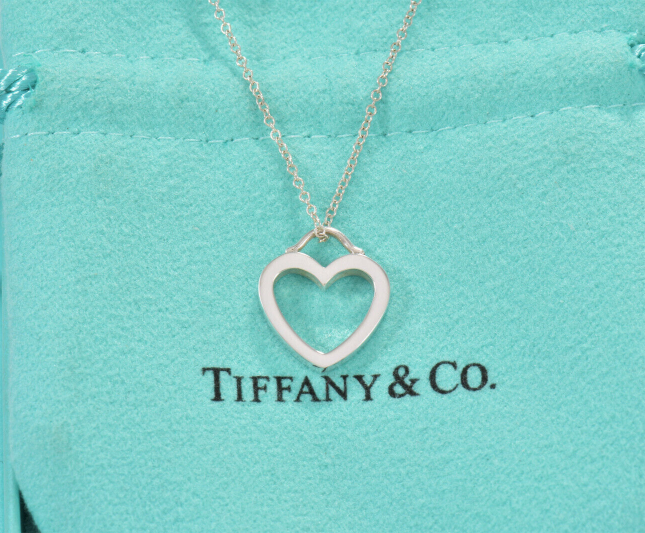 Tiffany & Co Sterling Silver Sentimental Heart Pendant 16.5" Necklace in Pouch