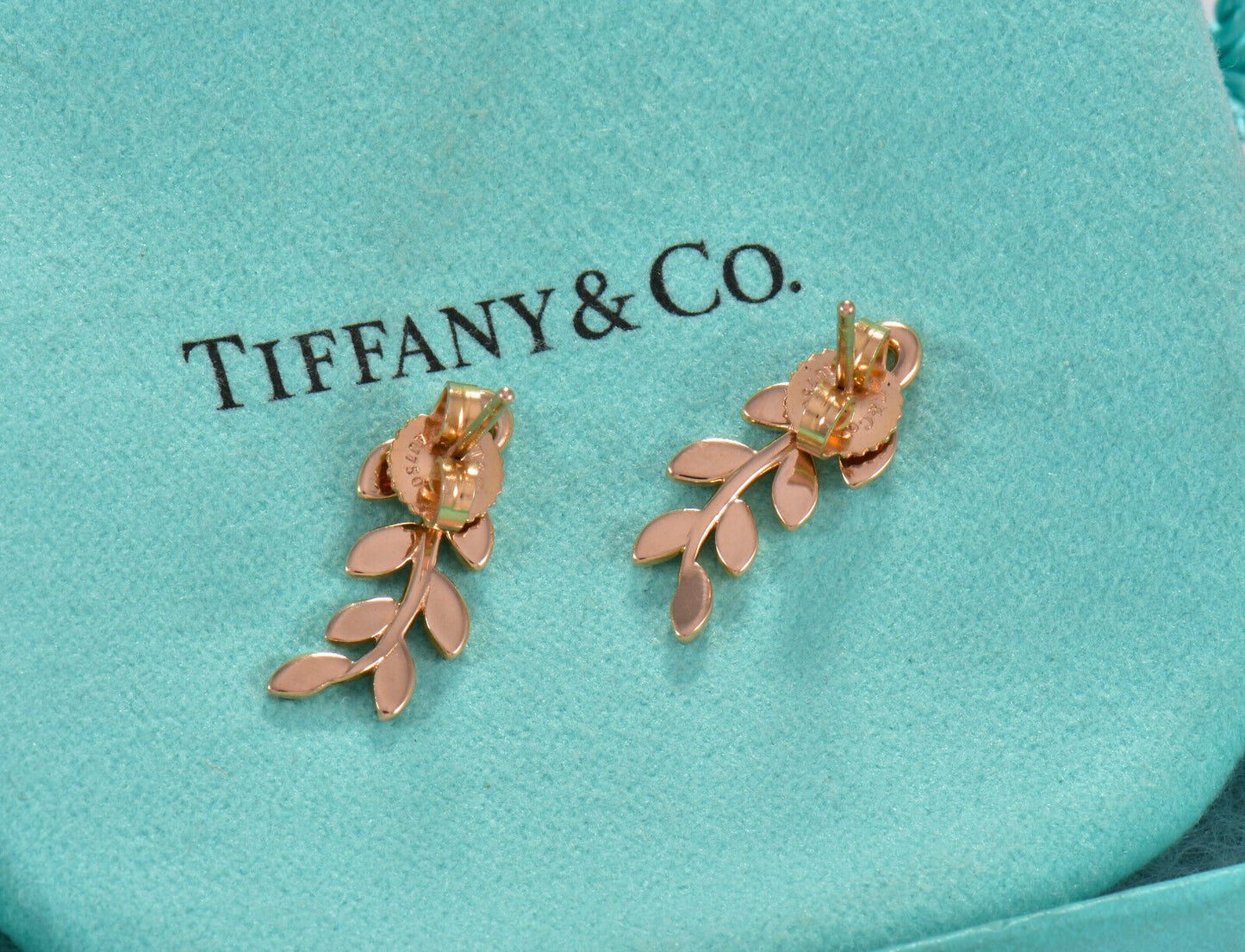 Tiffany & Co 18K Rose Gold Paloma Picasso Olive Leaf Climber Earrings in Box