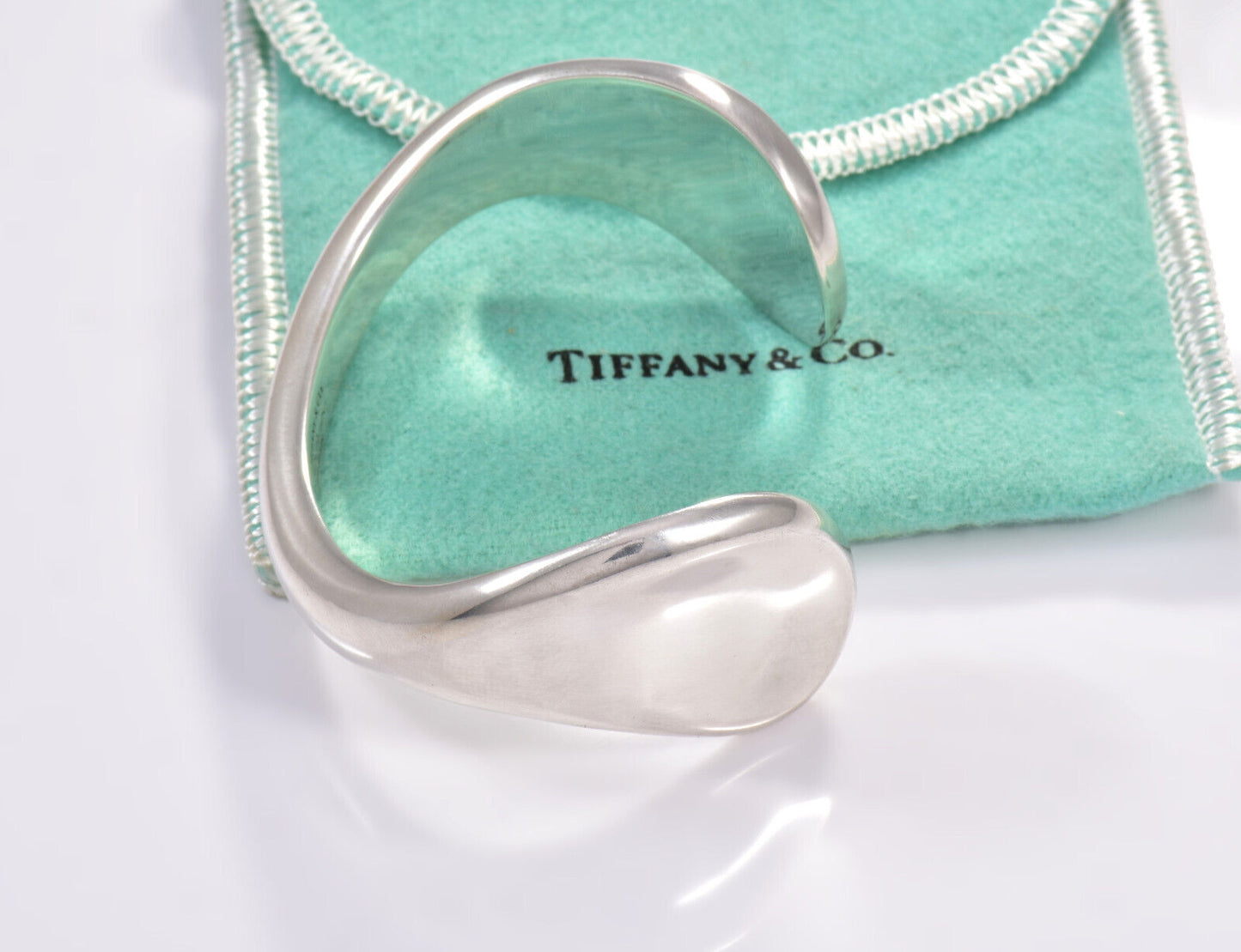 Tiffany & Co Silver Elsa Peretti Thumbprint Cuff Bracelet in Box Pouch Love Bone