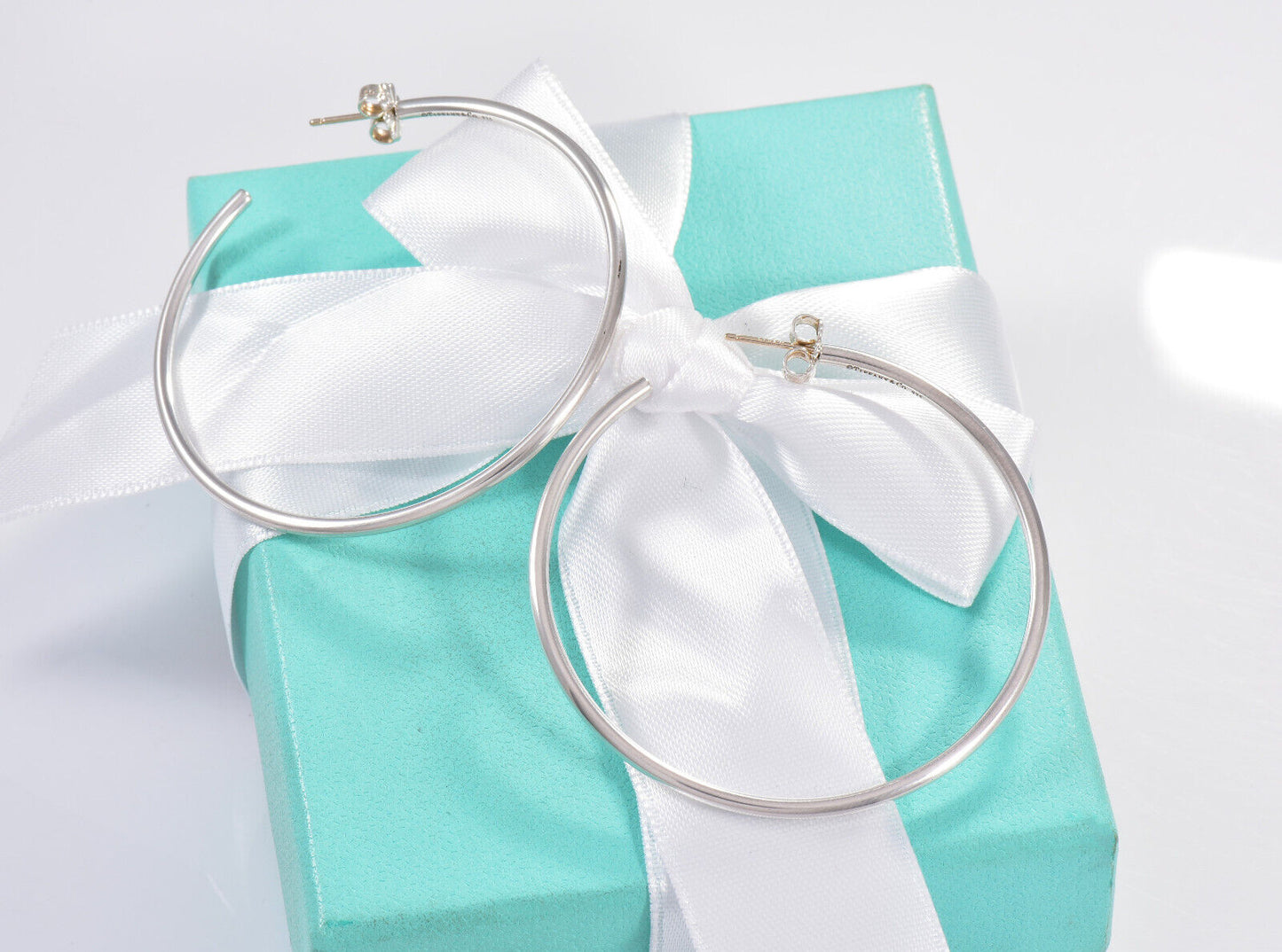 Tiffany & Co Silver 2" Large XL Narrow Tube Hoop Earrings in Box Rare 51mm Bar