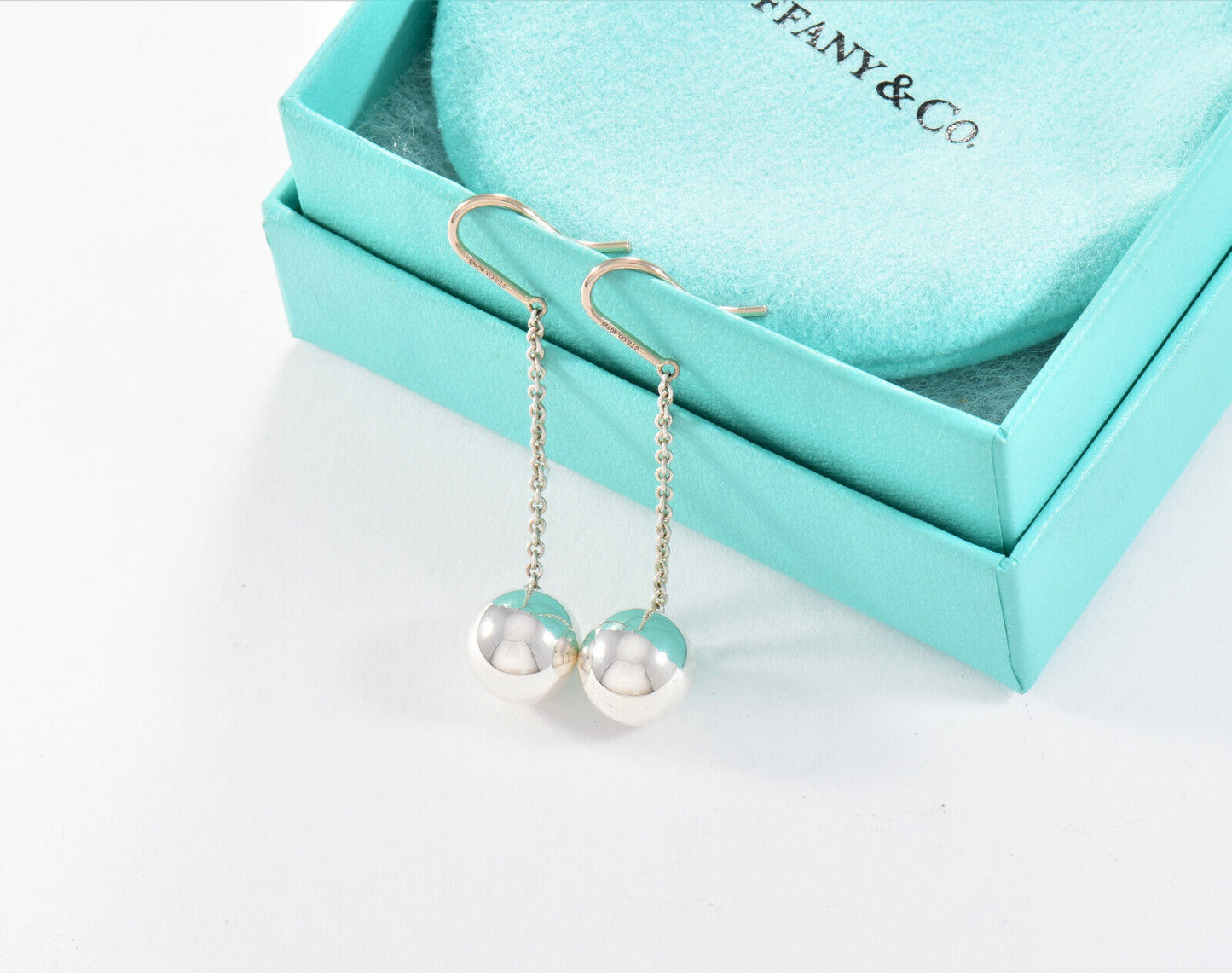 Tiffany & Co Sterling Silver 10mm HardWear Bead Drop Hook Earrings in Box Pouch